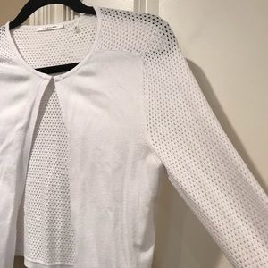 T Tahari cropped white cardigan